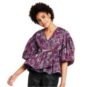 Kika Vargas x Target Wrap Top Size Medium Coral Reef Scalloped Edge Purple NWT